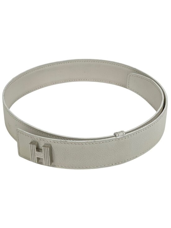 Hermes Logo Belt Leather White